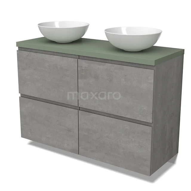 Modulo Plato Vanity units for countertop basin | 120 cm Light grey concrete Handle-less front Sage green worktop 4 high drawers BMK14-00777
