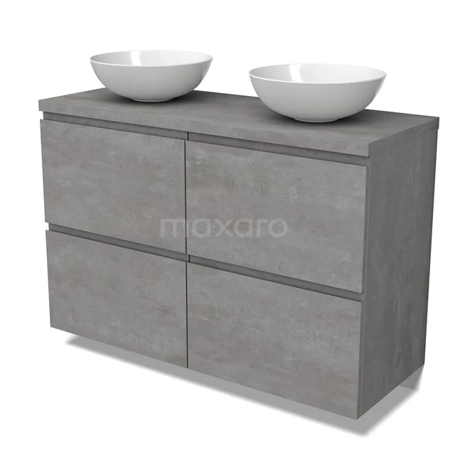 Modulo Plato Vanity units for countertop basin | 120 cm Light grey concrete Handle-less front Light grey concrete worktop 4 high drawers BMK14-00785