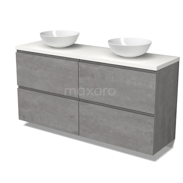Modulo Plato Vanity units for countertop basin | 160 cm Light grey concrete Handle-less front Matte white worktop 4 high drawers BMK14-00791