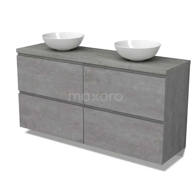 Modulo Plato Badkamermeubel voor waskom | 160 cm Lichtgrijs beton Greeploos front Grijs eiken blad 4 hoge lades BMK14-00801