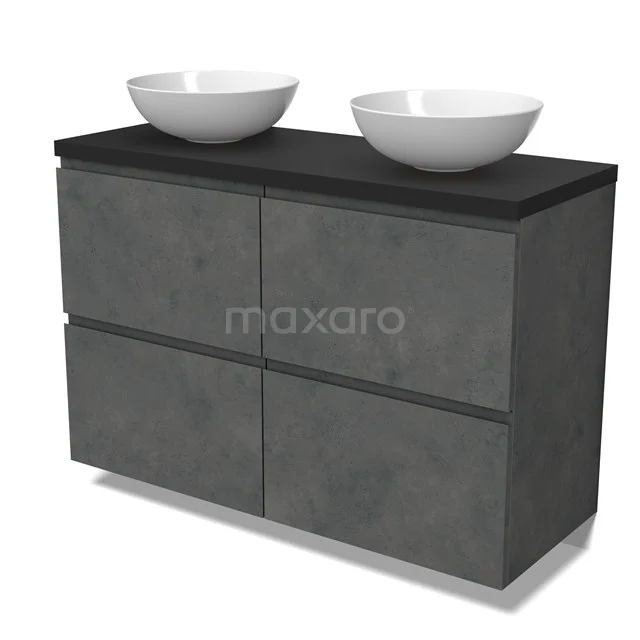 Modulo Plato Badmöbel mit Aufsatzwaschbecken | 120 cm Dunkelgrauer Beton Grifflos front Matt Schwarz blatt 4 hohe Schubladen BMK14-00804 Modulo Plato Badmöbel mit Aufsatzwaschbecken | 120 cm Dunkelgrauer Beton Grifflos front Matt Schwarz blatt 4 hohe Schubladen BMK14-00804