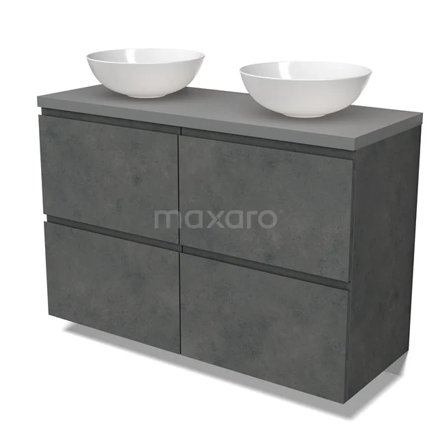 Modulo Plato Vanity units for countertop basin | 120 cm Dark grey concrete Handle-less front Mid grey worktop 4 high drawers BMK14-00806