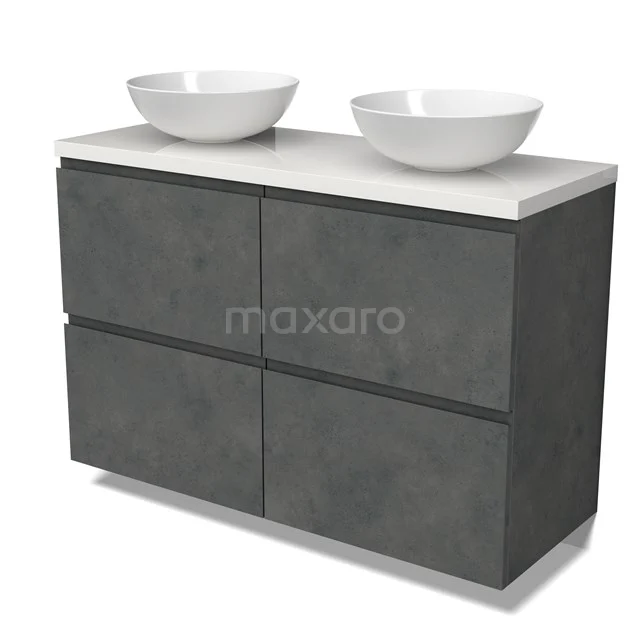 Modulo Plato Vanity units for countertop basin | 120 cm Dark grey concrete Handle-less front High-gloss white worktop 4 high drawers BMK14-00807