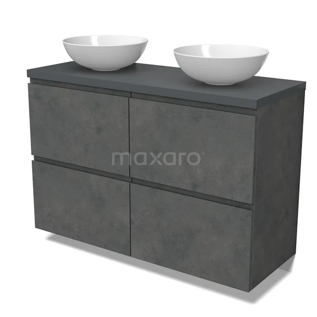 Modulo Plato Vanity units for countertop basin | 120 cm Dark grey concrete Handle-less front Dark grey worktop 4 high drawers BMK14-00809