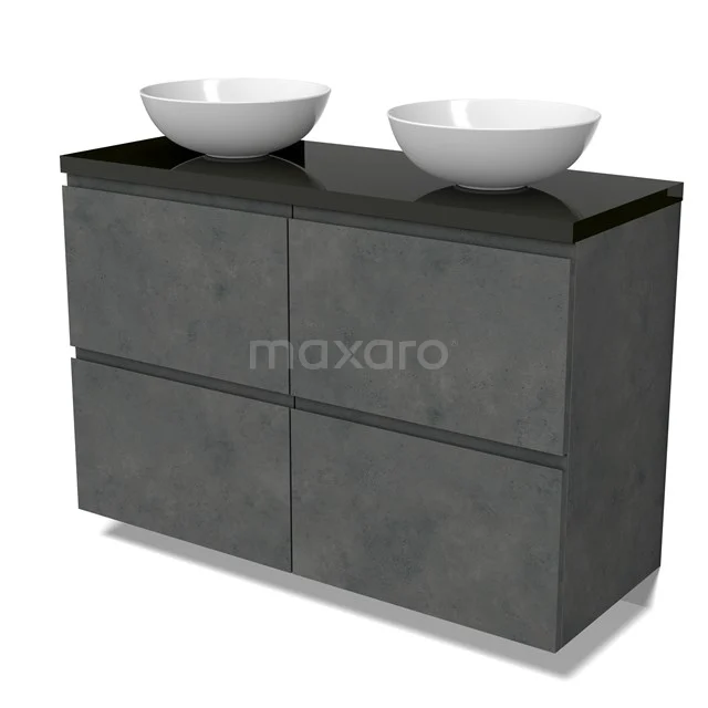 Modulo Plato Vanity units for countertop basin | 120 cm Dark grey concrete Handle-less front High-gloss black worktop 4 high drawers BMK14-00810
