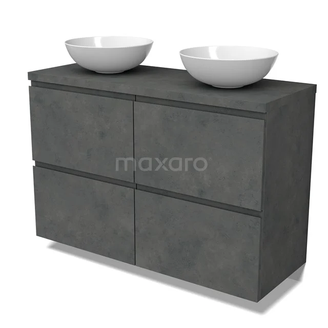 Modulo Plato Vanity units for countertop basin | 120 cm Dark grey concrete Handle-less front Dark grey concrete worktop 4 high drawers BMK14-00820