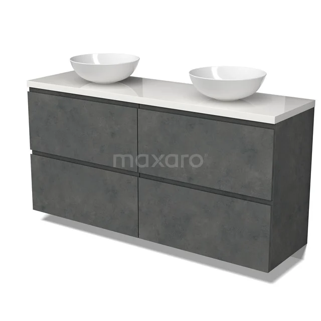 Modulo Plato Vanity units for countertop basin | 160 cm Dark grey concrete Handle-less front High-gloss white worktop 4 high drawers BMK14-00824