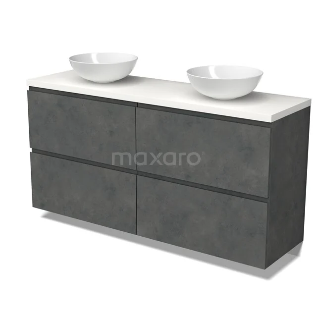 Modulo Plato Vanity units for countertop basin | 160 cm Dark grey concrete Handle-less front Matte white worktop 4 high drawers BMK14-00825