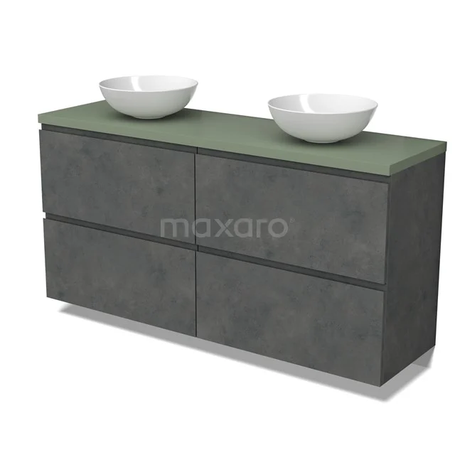 Modulo Plato Vanity units for countertop basin | 160 cm Dark grey concrete Handle-less front Sage green worktop 4 high drawers BMK14-00828