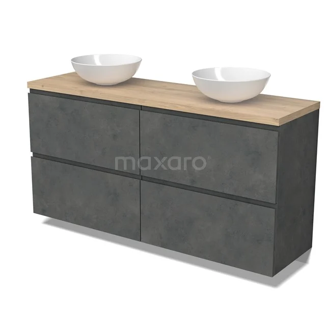Modulo Plato Vanity units for countertop basin | 160 cm Dark grey concrete Handle-less front Light brown oak worktop 4 high drawers BMK14-00832