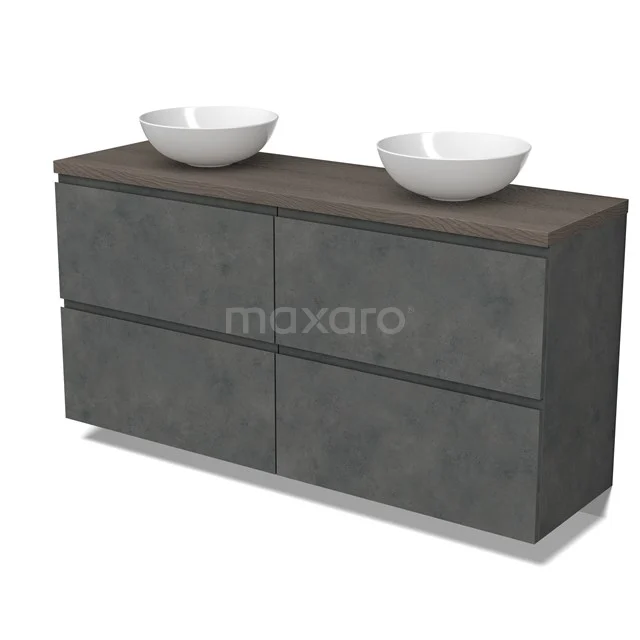 Modulo Plato Vanity units for countertop basin | 160 cm Dark grey concrete Handle-less front Dark brown oak worktop 4 high drawers BMK14-00834
