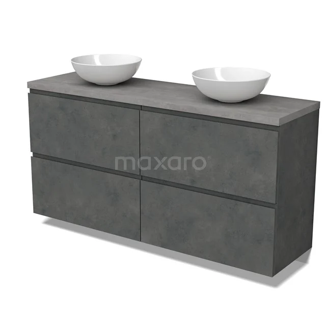 Modulo Plato Vanity units for countertop basin | 160 cm Dark grey concrete Handle-less front Light grey concrete worktop 4 high drawers BMK14-00836