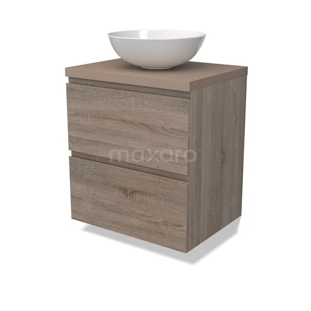 Modulo Plato Badkamermeubel voor waskom | 60 cm Eiken Greeploos front Taupe blad 2 lades onder elkaar BMK17-02766