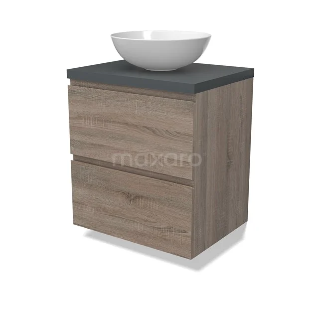 Modulo Plato Vanity units for countertop basin | 60 cm Oak Handle-less front Dark grey worktop 2 Stacked drawers BMK17-02770