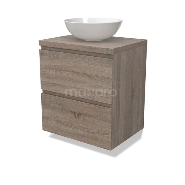 Modulo Plato Vanity units for countertop basin | 60 cm Oak Handle-less front Oak worktop 2 Stacked drawers BMK17-02774