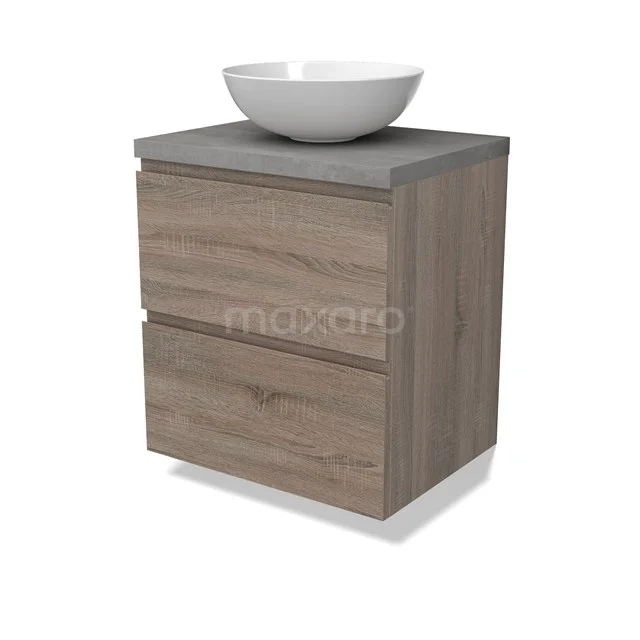 Modulo Plato Vanity units for countertop basin | 60 cm Oak Handle-less front Light grey concrete worktop 2 Stacked drawers BMK17-02780