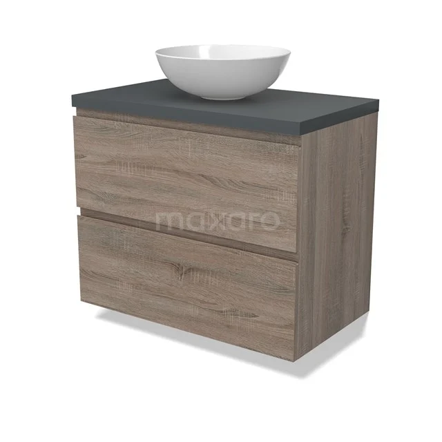 Modulo Plato Vanity units for countertop basin | 80 cm Oak Handle-less front Dark grey worktop 2 Stacked drawers BMK17-02787