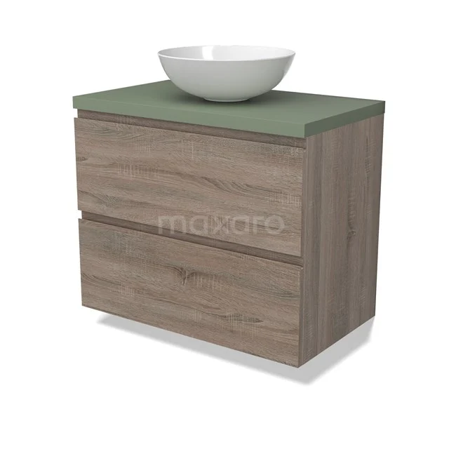 Modulo Plato Vanity units for countertop basin | 80 cm Oak Handle-less front Sage green worktop 2 Stacked drawers BMK17-02789