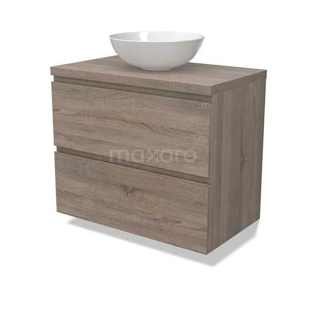Modulo Plato Vanity units for countertop basin | 80 cm Oak Handle-less front Oak worktop 2 Stacked drawers BMK17-02791