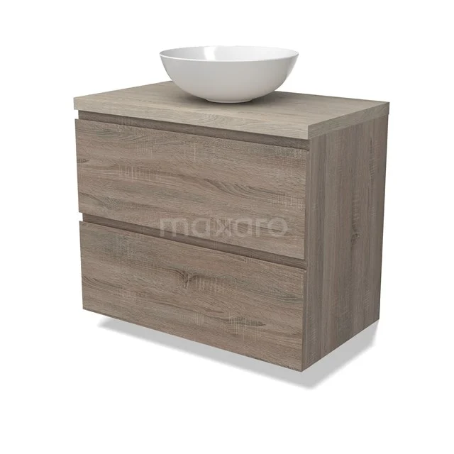 Modulo Plato Vanity units for countertop basin | 80 cm Oak Handle-less front Light grey oak worktop 2 Stacked drawers BMK17-02792