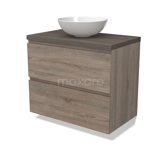 Modulo Plato Vanity units for countertop basin | 80 cm Oak Handle-less front Dark brown oak worktop 2 Stacked drawers BMK17-02795