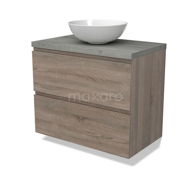 Modulo Plato Vanity units for countertop basin | 80 cm Oak Handle-less front Grey oak worktop 2 Stacked drawers BMK17-02796