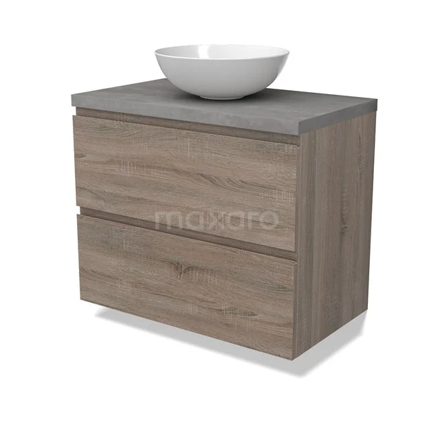 Modulo Plato Vanity units for countertop basin | 80 cm Oak Handle-less front Light grey concrete worktop 2 Stacked drawers BMK17-02797