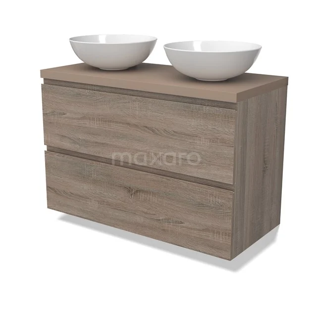 Modulo Plato Badkamermeubel voor waskom | 100 cm Eiken Greeploos front Taupe blad 2 lades onder elkaar BMK17-02800