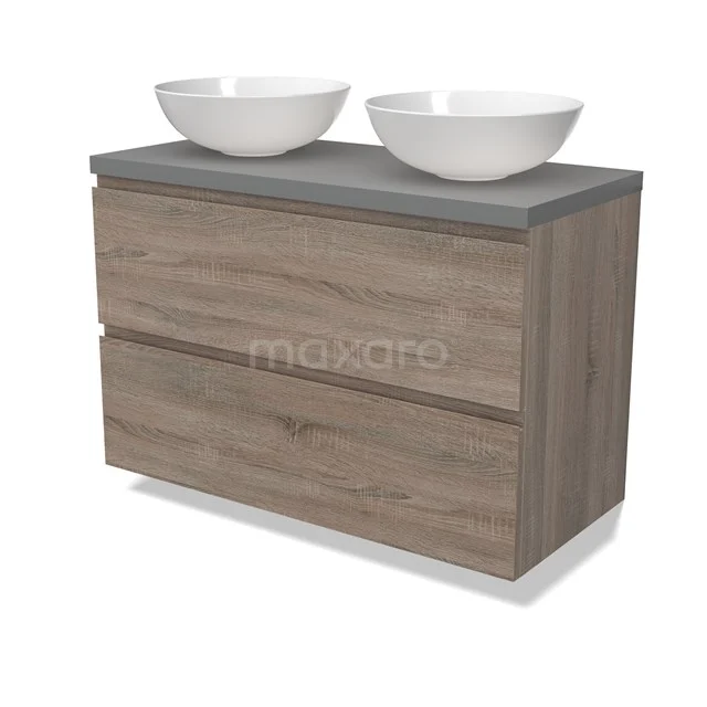 Modulo Plato Vanity units for countertop basin | 100 cm Oak Handle-less front Mid grey worktop 2 Stacked drawers BMK17-02801