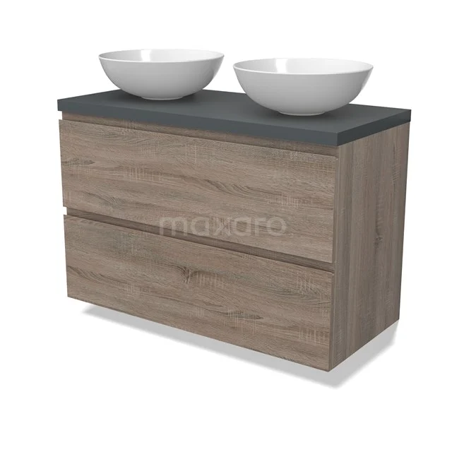 Modulo Plato Vanity units for countertop basin | 100 cm Oak Handle-less front Dark grey worktop 2 Stacked drawers BMK17-02804