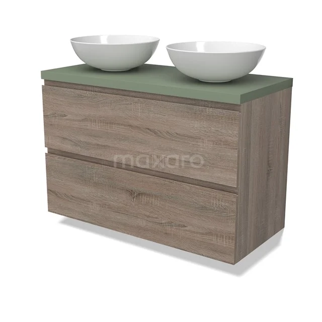 Modulo Plato Vanity units for countertop basin | 100 cm Oak Handle-less front Sage green worktop 2 Stacked drawers BMK17-02806