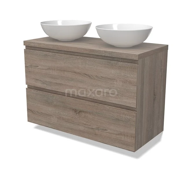 Modulo Plato Vanity units for countertop basin | 100 cm Oak Handle-less front Oak worktop 2 Stacked drawers BMK17-02808