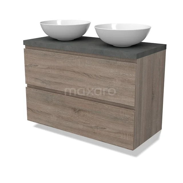 Modulo Plato Vanity units for countertop basin | 100 cm Oak Handle-less front Dark grey concrete worktop 2 Stacked drawers BMK17-02815