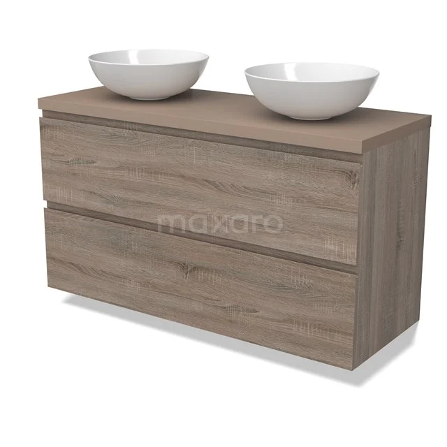 Modulo Plato Badkamermeubel voor waskom | 120 cm Eiken Greeploos front Taupe blad 2 lades onder elkaar BMK17-02817