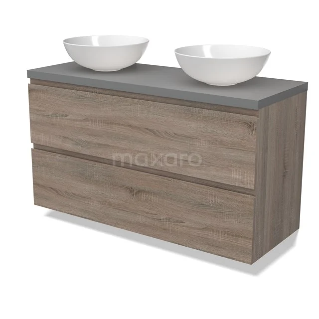 Modulo Plato Vanity units for countertop basin | 120 cm Oak Handle-less front Mid grey worktop 2 Stacked drawers BMK17-02818