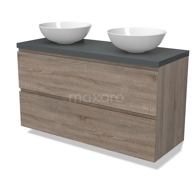 Modulo Plato Vanity units for countertop basin | 120 cm Oak Handle-less front Dark grey worktop 2 Stacked drawers BMK17-02821