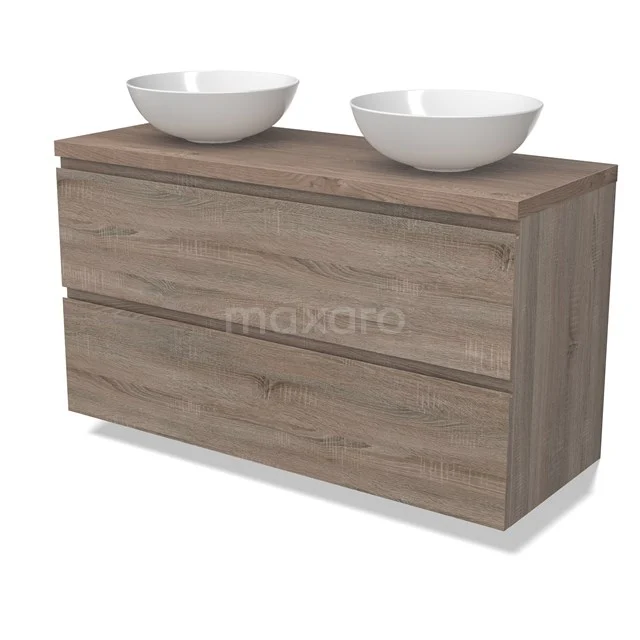 Modulo Plato Vanity units for countertop basin | 120 cm Oak Handle-less front Mid brown oak worktop 2 Stacked drawers BMK17-02828