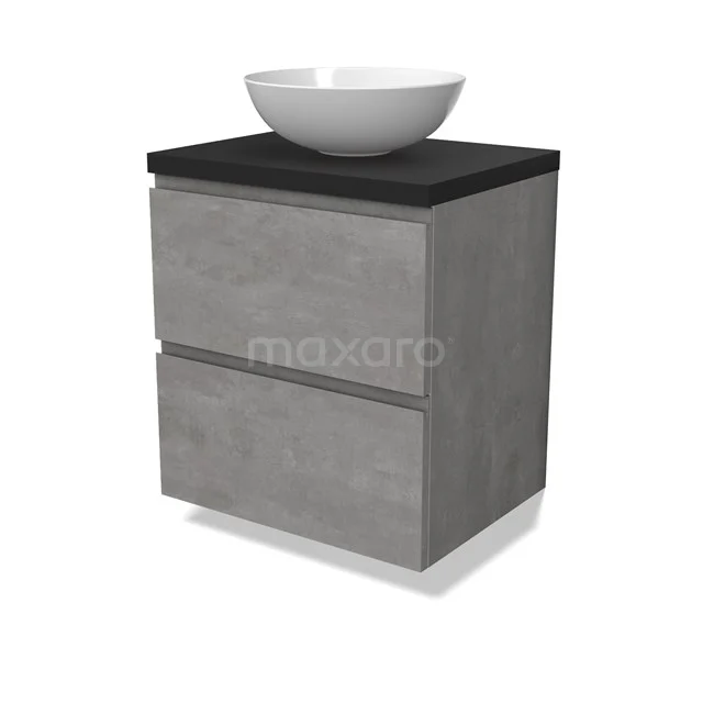 Modulo Plato Vanity units for countertop basin | 60 cm Light grey concrete Handle-less front Matte black worktop 2 Stacked drawers BMK17-02833