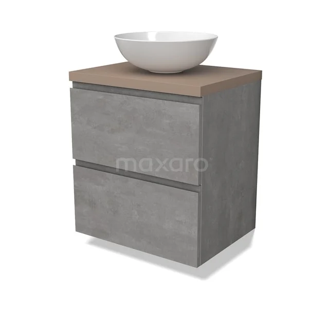 Modulo Plato Vanity units for countertop basin | 60 cm Light grey concrete Handle-less front Taupe worktop 2 Stacked drawers BMK17-02834