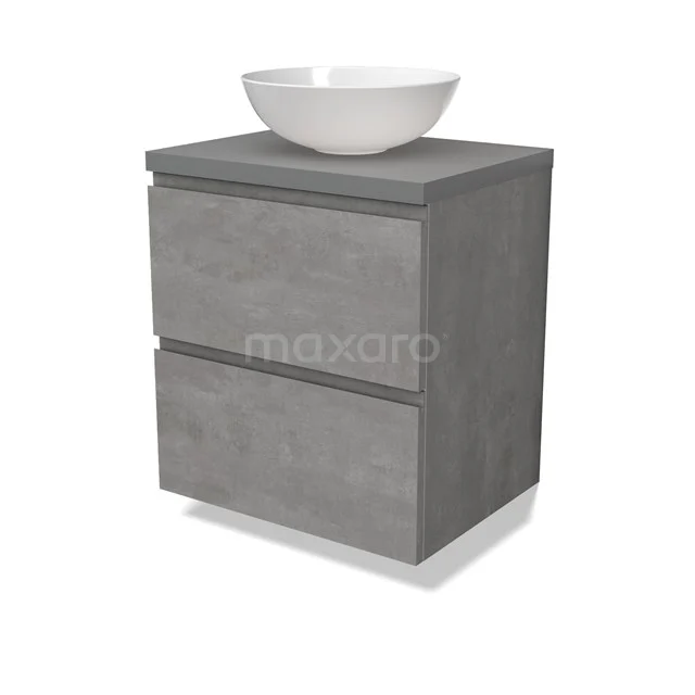 Modulo Plato Vanity units for countertop basin | 60 cm Light grey concrete Handle-less front Mid grey worktop 2 Stacked drawers BMK17-02835
