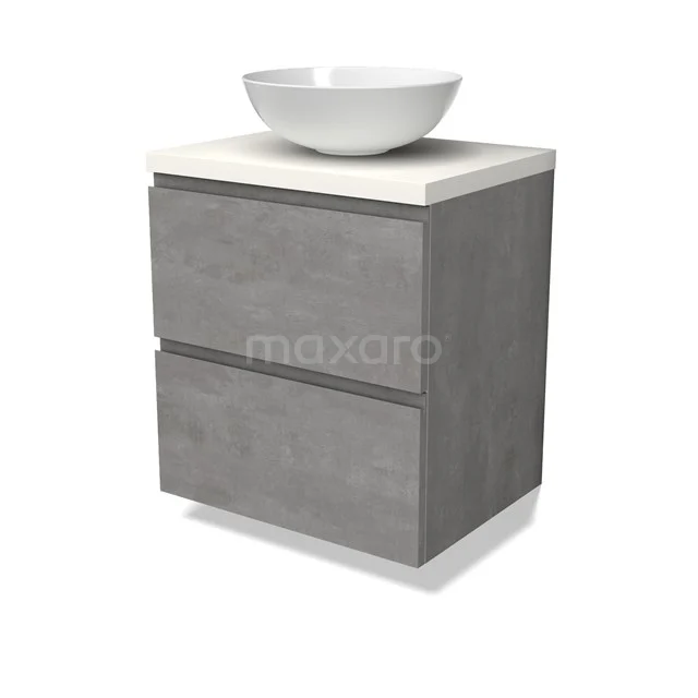 Modulo Plato Vanity units for countertop basin | 60 cm Light grey concrete Handle-less front Matte white worktop 2 Stacked drawers BMK17-02837