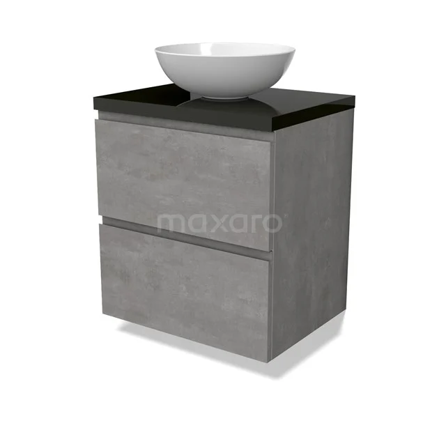 Modulo Plato Vanity units for countertop basin | 60 cm Light grey concrete Handle-less front High-gloss black worktop 2 Stacked drawers BMK17-02839