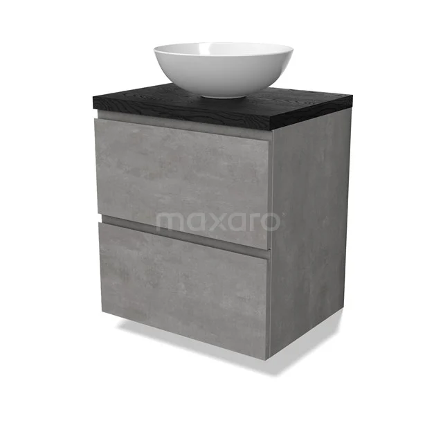 Modulo Plato Vanity units for countertop basin | 60 cm Light grey concrete Handle-less front Black oak worktop 2 Stacked drawers BMK17-02841