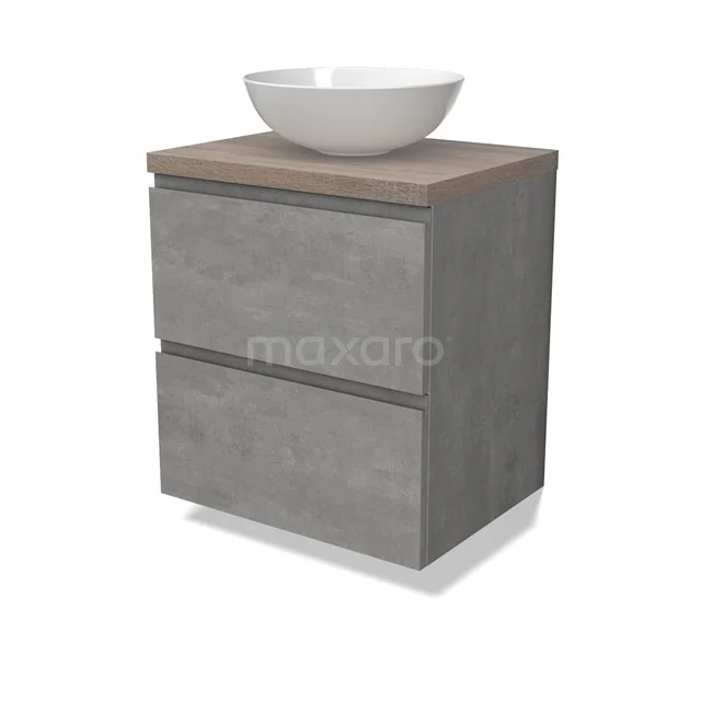 Modulo Plato Vanity units for countertop basin | 60 cm Light grey concrete Handle-less front Oak worktop 2 Stacked drawers BMK17-02842