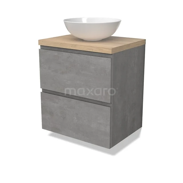 Modulo Plato Vanity units for countertop basin | 60 cm Light grey concrete Handle-less front Light brown oak worktop 2 Stacked drawers BMK17-02844