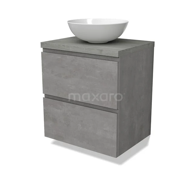 Modulo Plato Vanity units for countertop basin | 60 cm Light grey concrete Handle-less front Grey oak worktop 2 Stacked drawers BMK17-02847