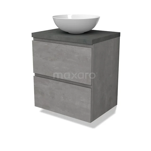 Modulo Plato Vanity units for countertop basin | 60 cm Light grey concrete Handle-less front Dark grey concrete worktop 2 Stacked drawers BMK17-02849