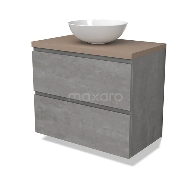 Modulo Plato Badkamermeubel voor waskom | 80 cm Lichtgrijs beton Greeploos front Taupe blad 2 lades onder elkaar BMK17-02851