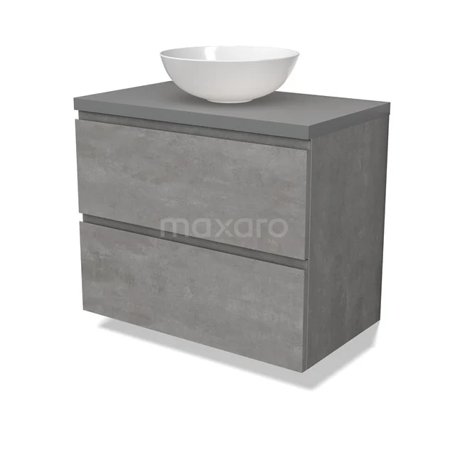 Modulo Plato Vanity units for countertop basin | 80 cm Light grey concrete Handle-less front Mid grey worktop 2 Stacked drawers BMK17-02852