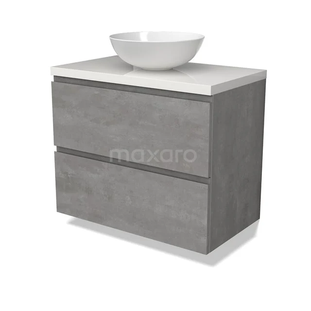 Modulo Plato Vanity units for countertop basin | 80 cm Light grey concrete Handle-less front High-gloss white worktop 2 Stacked drawers BMK17-02853